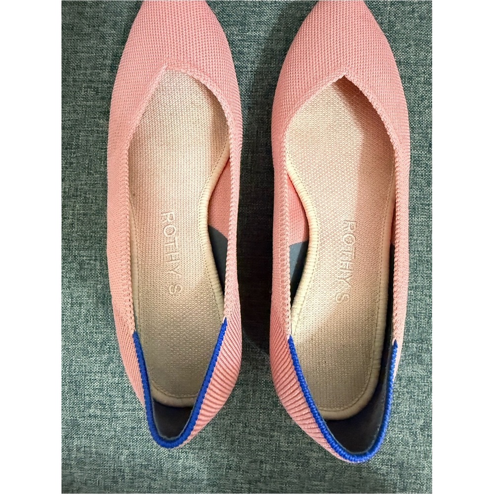 Rothy's The Point Pink Knit Flats Blue Trim Size 5 - Picture 2 of 8